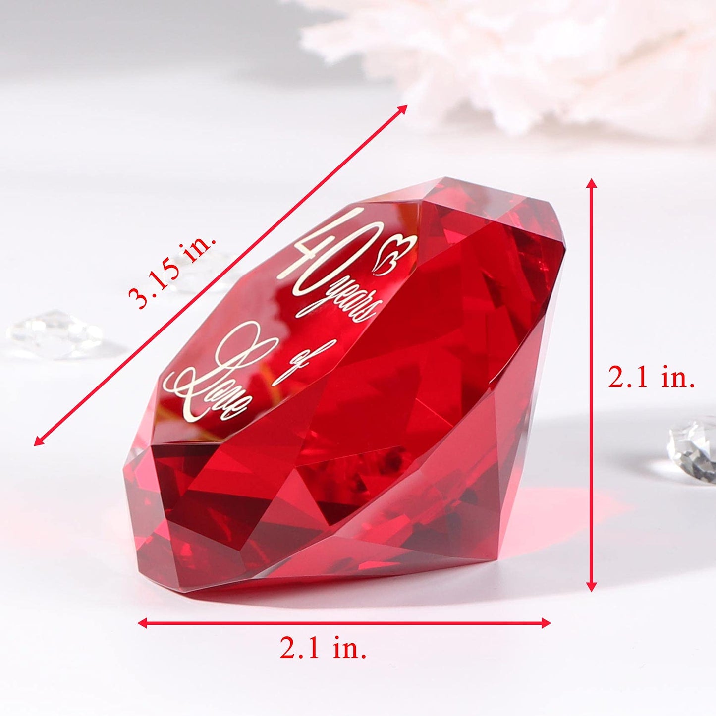 YWHL Happy 40th Wedding Anniversary Romantic Gifts for Her Him, Ruby Wedding Gifts for Her, 40 Years of Love Present for Couple, Red K9 Crystal Diamond Decoration