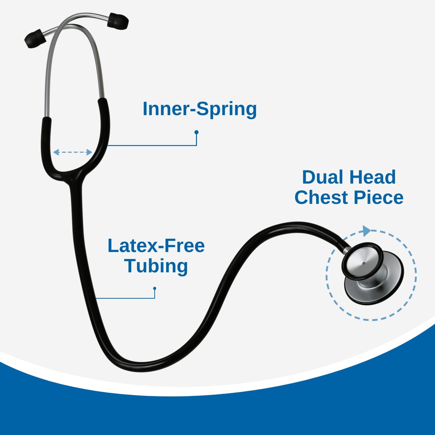 HCS Black Stethoscope, Classic Lightweight - Medical, Dual Head Stethoscopes for Nurses, Nursing School, Student Essentials, Work, Home - 22 inch Tubing