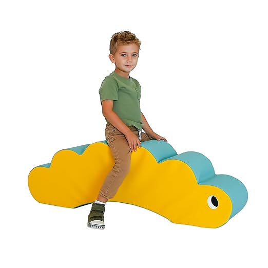 Children's Factory Coco The Caterpillar, Yellow and Aqua Foam Kids Stool, Toddler Soft Seating Chair for Daycare, Preschool and Home, Lightweight and Easy to Clean, Little Explorers Collection