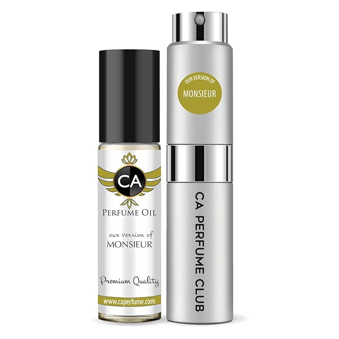 CA Perfume Duo Impression of Monsieur For Men Perfume Layering Set Mens Cologne Long Lasting Travel Size EDP + Body Oil Roll-On Bottle 0.27 Fl Oz+0.33 Fl Oz