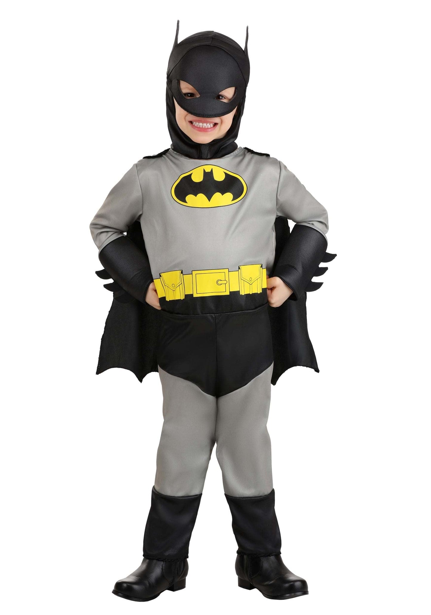 Toddler Classic Batman Costume, Black Superhero Suit, Cape, Mask & Foam Muscles for Movie Hero Cosplay Dress-Up 2T