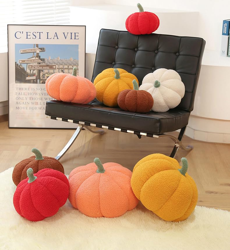Halloween or Thanksgiving Decorative Pumpkin Throw Pillow Pumpkin Shaped Pillow 3D Simulated Pumpkin Pillows for Home Fall Autumn Decoration(Brown 9'')