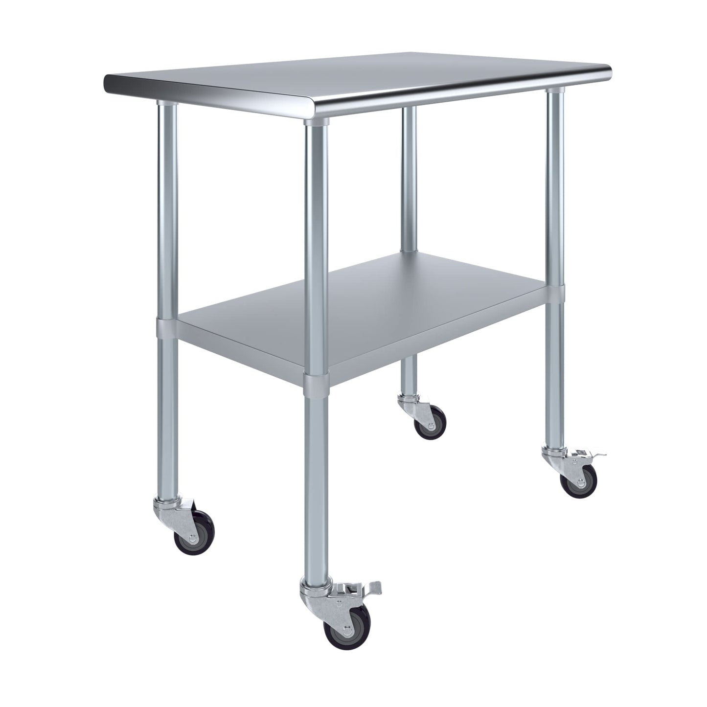AmGood 24 in. x 36 in. Stainless Steel Work Table with Wheels | Metal Kitchen Food Prep Table | NSF