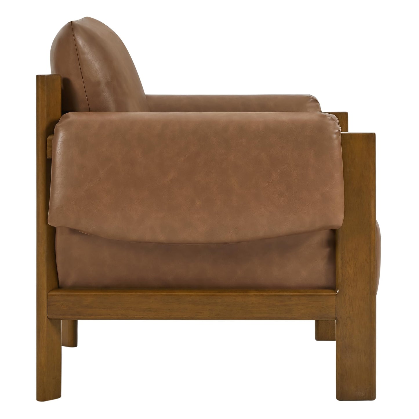 CHITA Accent Chair, Mid Century Modern Upholstery Armchair for Living Room, Solid Wood Frame, Faux Leather in Saddle Brown