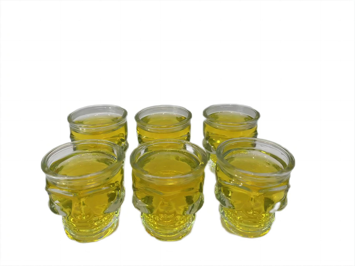 WOQIJENCV 50ml Shot Glasses Set of 6 | Reusable Clear Shot Glass for Vodka Shots, Rum, Brandy, Jello Shots | Heavy Base Shot Glass Set for Home Bar, Pub, Event, Party (Skull shaped)