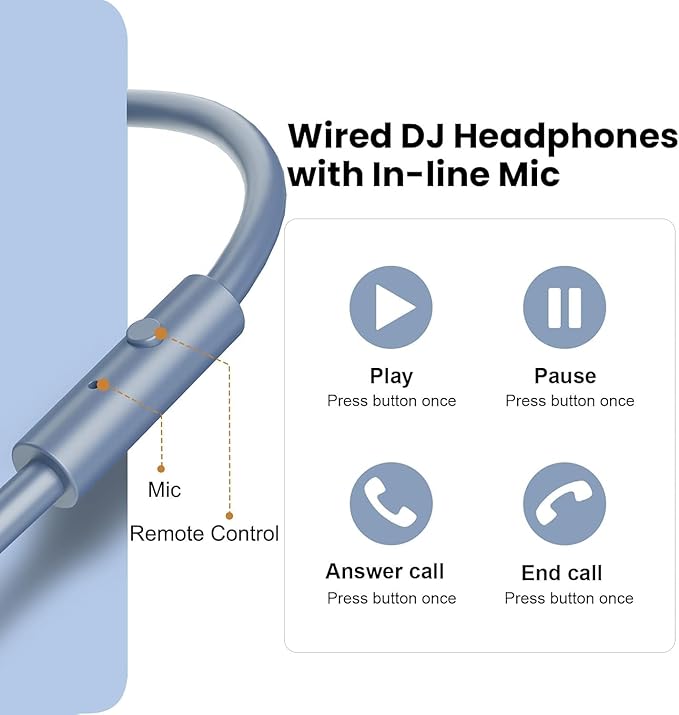 OneOdio A70 Bluetooth Over Ear Headphones, Wireless Headphones w/ 72H Playtime, Hi-Res, 3.5mm/6.35mm Wired Audio Jack for Studio Monitor & Mixing DJ Guitar AMP, Computer Laptop PC Tablet - Sky Blue
