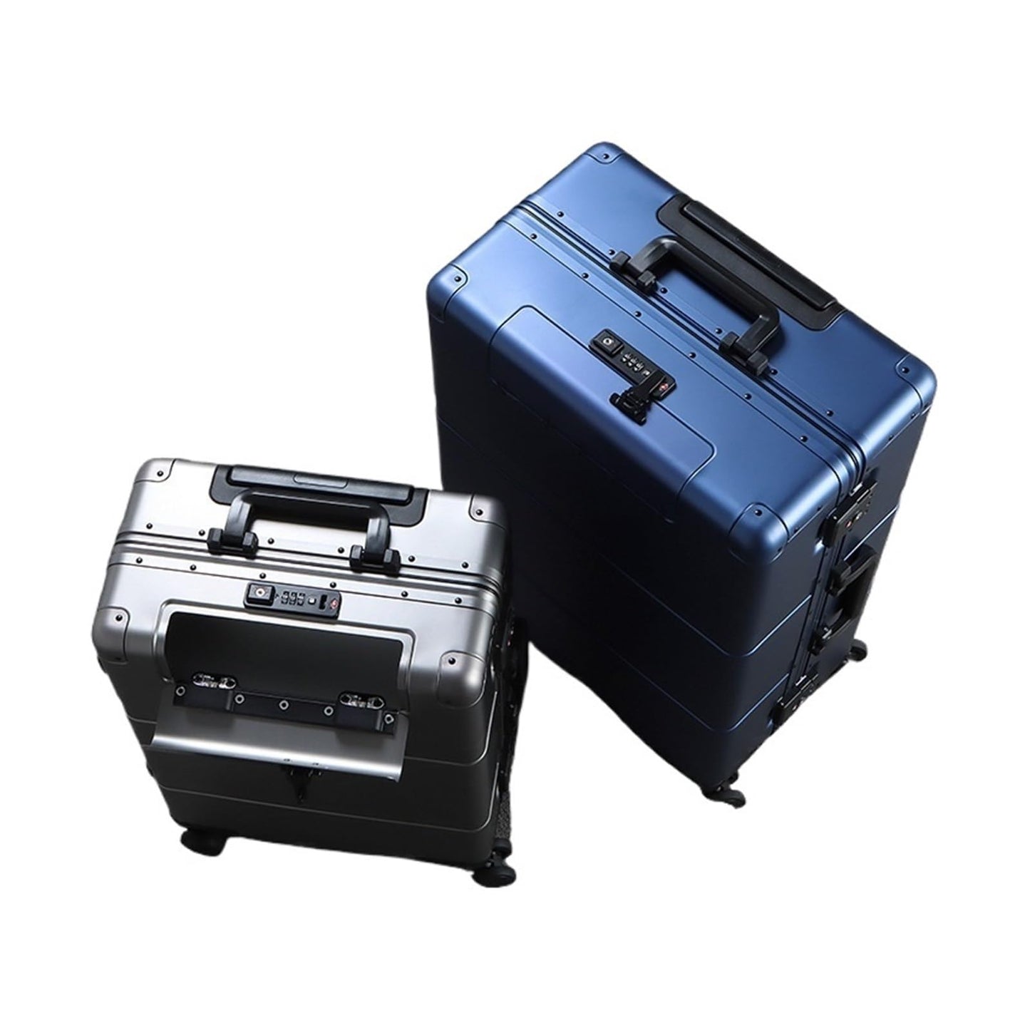 MUdson Trunk Travel Suitcase with Wheels Aluminum Magnesium Alloy Luggage Men's Trolley Case Metal Business 20 Boarding Women's 24-Inch Durable (Color : Black 006 Thick Alum, Size : 20inch)