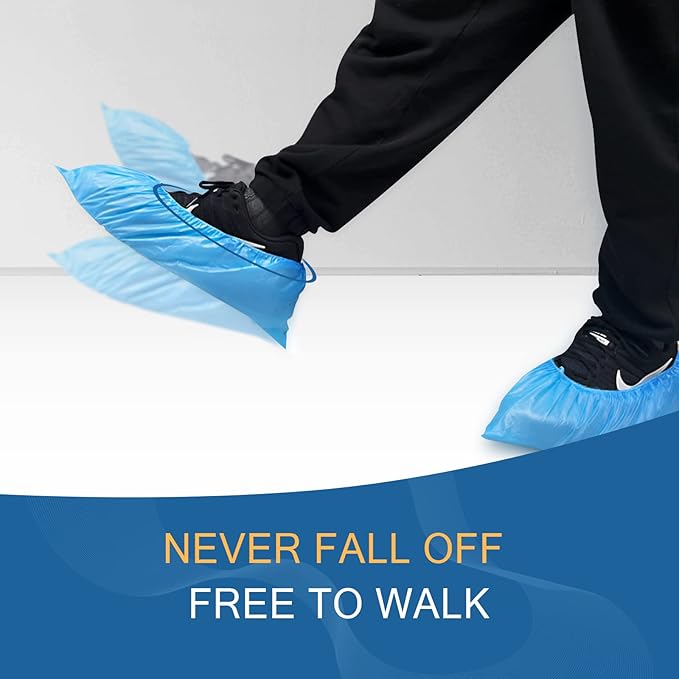 Hitituto Shoe Covers Disposable Non-slip for Indoors -200 Pieces (100 Pairs) Waterproof Premium CPE Booties Shoes Protectors Coverings, fits up to size 11 US Men and 13 US Women, Blue, Large
