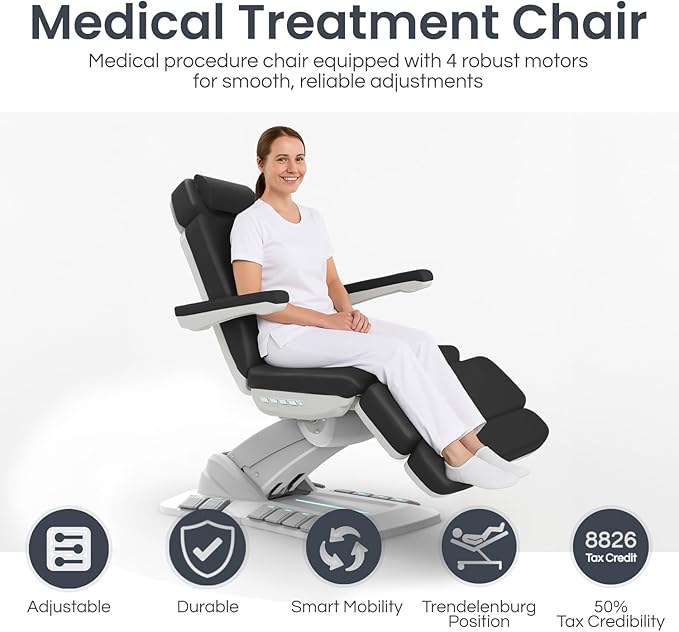 Massage Tools - Professional Spa and Facial Chair with 240° Rotation, LED Lighting, Memory Settings, and Adjustable Headrest - Premium Service Bed and Spa Chair for Salon and Facials - White