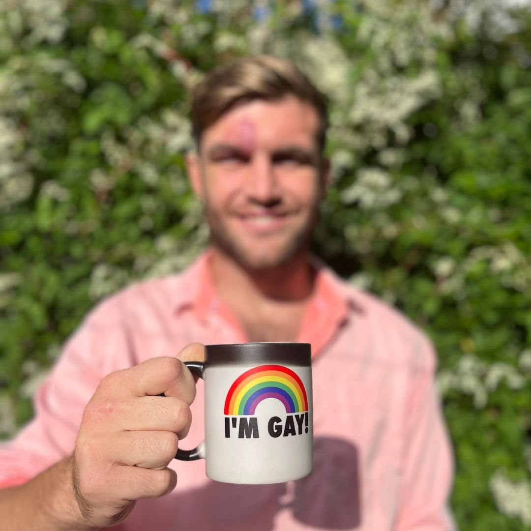 Turtle Straws I'm Gay Rainbow Heat Change Mug - Funny Rude Mug - Message Appears as it Heats - Perfect Novelty Gag Gift, best funny gifts and pride accessories