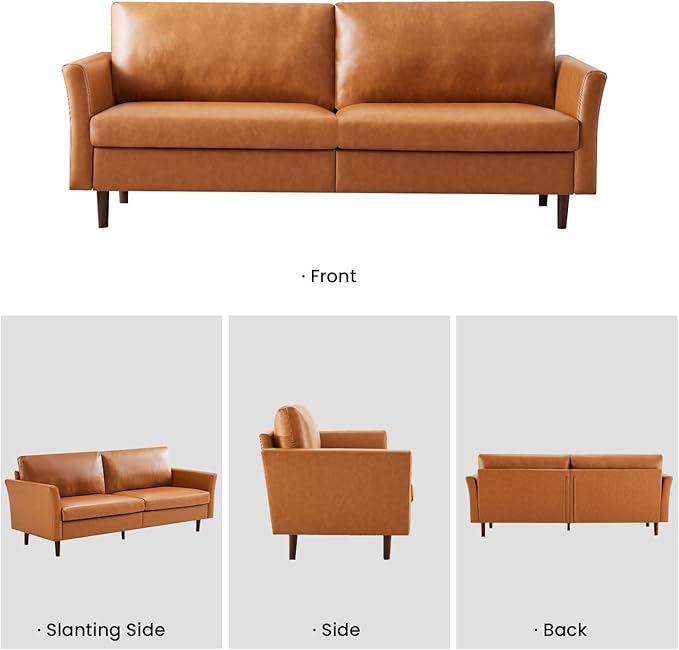 Kingfun Living Room Furniture Sets, 3 Seater Sofa, Loveseat and Loveseat, Mid Century Modern Sofa Set, Faux Leather Couch with Solid Wood Frame for Living Room & Bedroom, Chestnut