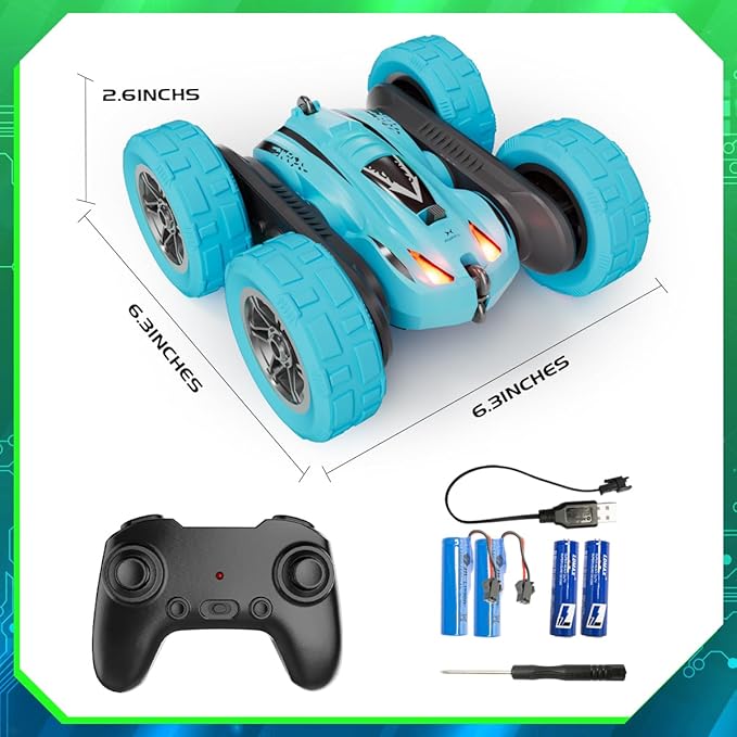 Remote Control Car,Stunt RC Cars Double Sided 360° Rotating RC Crawler,2.4Ghz All Terrain 4WD Off Road Monster Truck Car Toy for Kids Gifts for Boys Girls (F-Blue-Head Light)