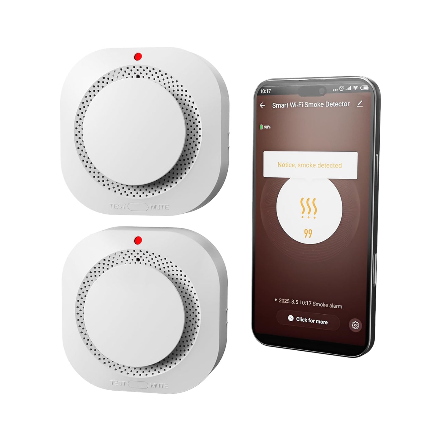 WARROXIDE WiFi Smoke Detectors for Home,Photoelectric Wireless Fire Alarms Replaceable Battery Powered,Portable Smoke Alarm with Test/Mute Button,Attic Smoke Detector,2 PCS(Battery Not Included)