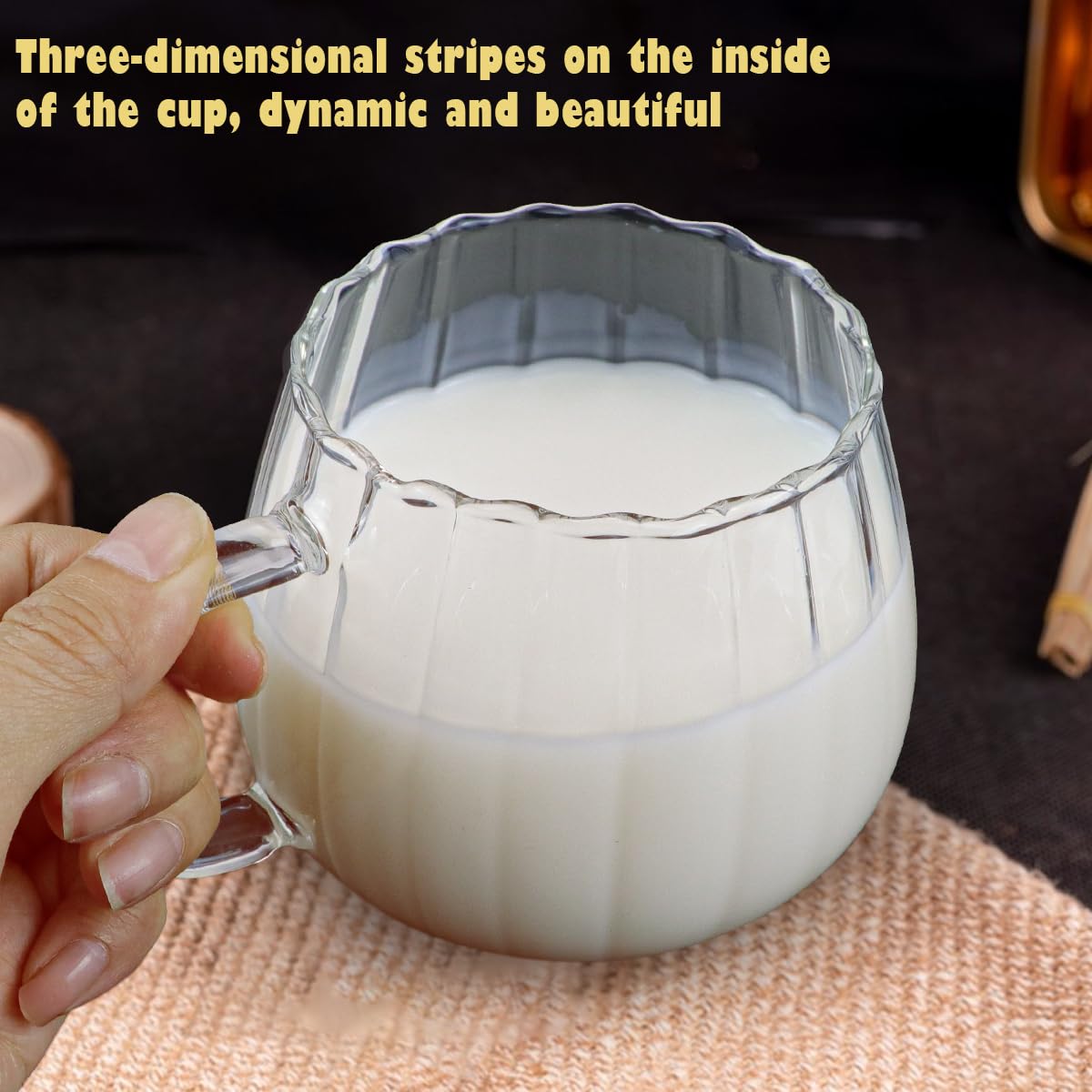 LNQ LUNIQI 2Pcs Glass Cups With Handle Pumpkin Shaped Transparent Coffee Cups 350ml Drinking Cups Clear Glass Water Cups for Home School Office Table Centerpieces Housewarming Holiday Party Present