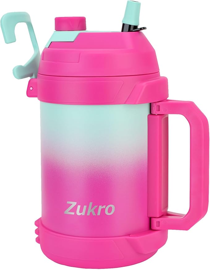 Zukro 1 Gallon Water Jug, One Gallon Large Triple Wall Insulated Metal Jug With Straw and Spout, No Sweat 128 oz Stainless...