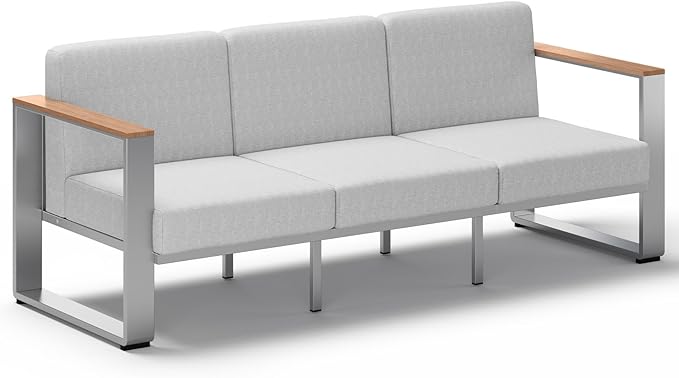 ComfCove Outdoor Aluminum 3-Seat Sofa, Modern Patio Patio Furniture with Wide Seat and Thick Cushions, All-Weather Oversized Couch for Deck, Porch