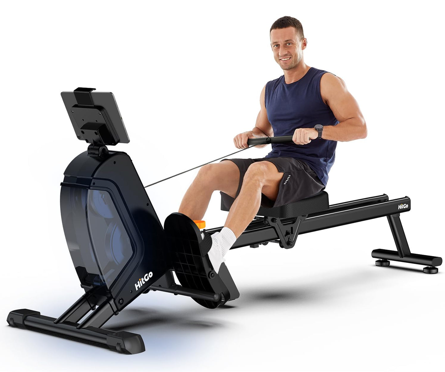 HitGo Magnetic Rowing Machine for Home Use, Foldable Rower with 32 Levels of Silent Resistance, LED Light Effects, Compact Dual Slide Rail, Max 350lb Capacity, Bluetooth & App Compatible