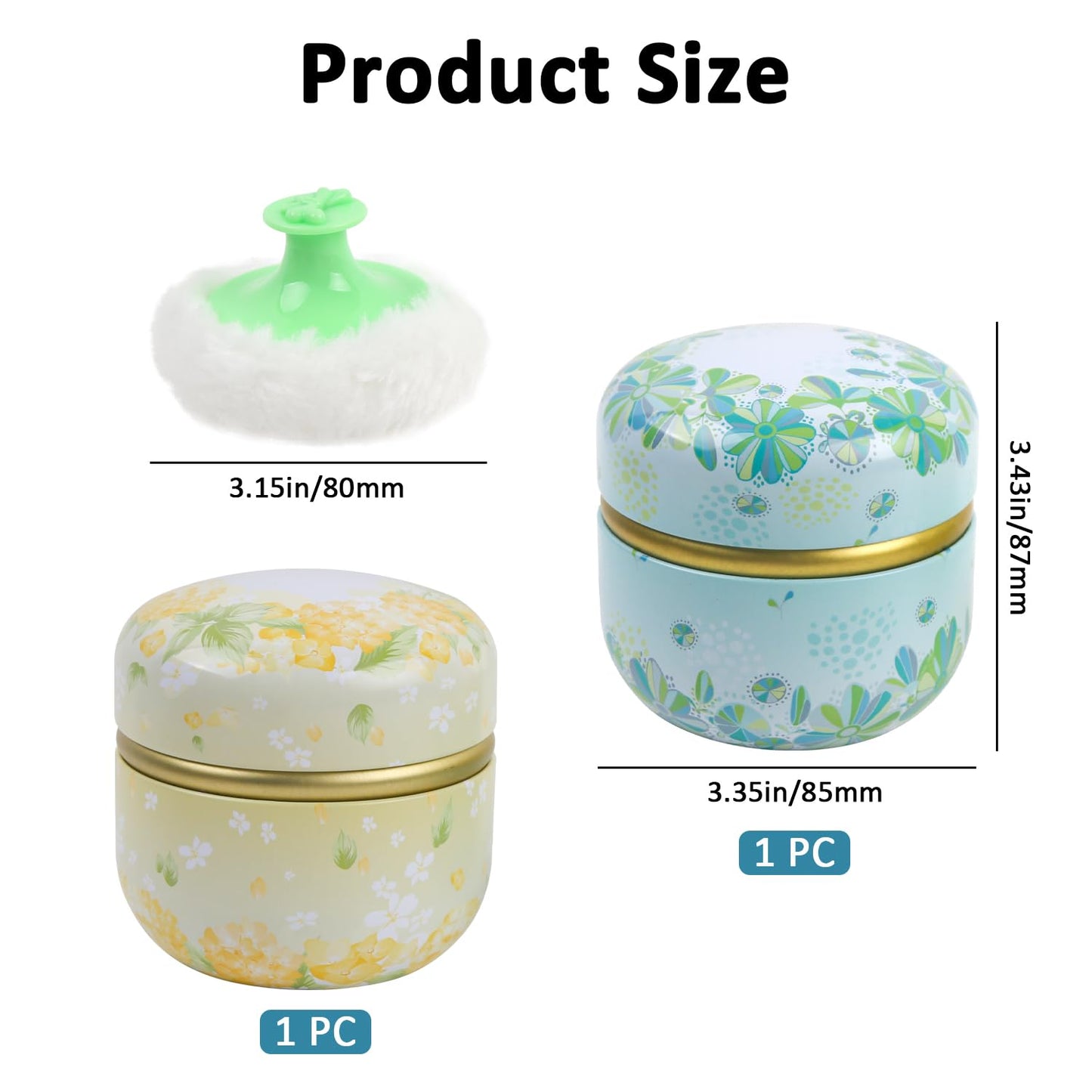 ASUNFO 2 Pcs Body Powder Puff and Container Large with Powder Puffs Empty Bath Dusting Box for Women Light Yellow & Light Blue