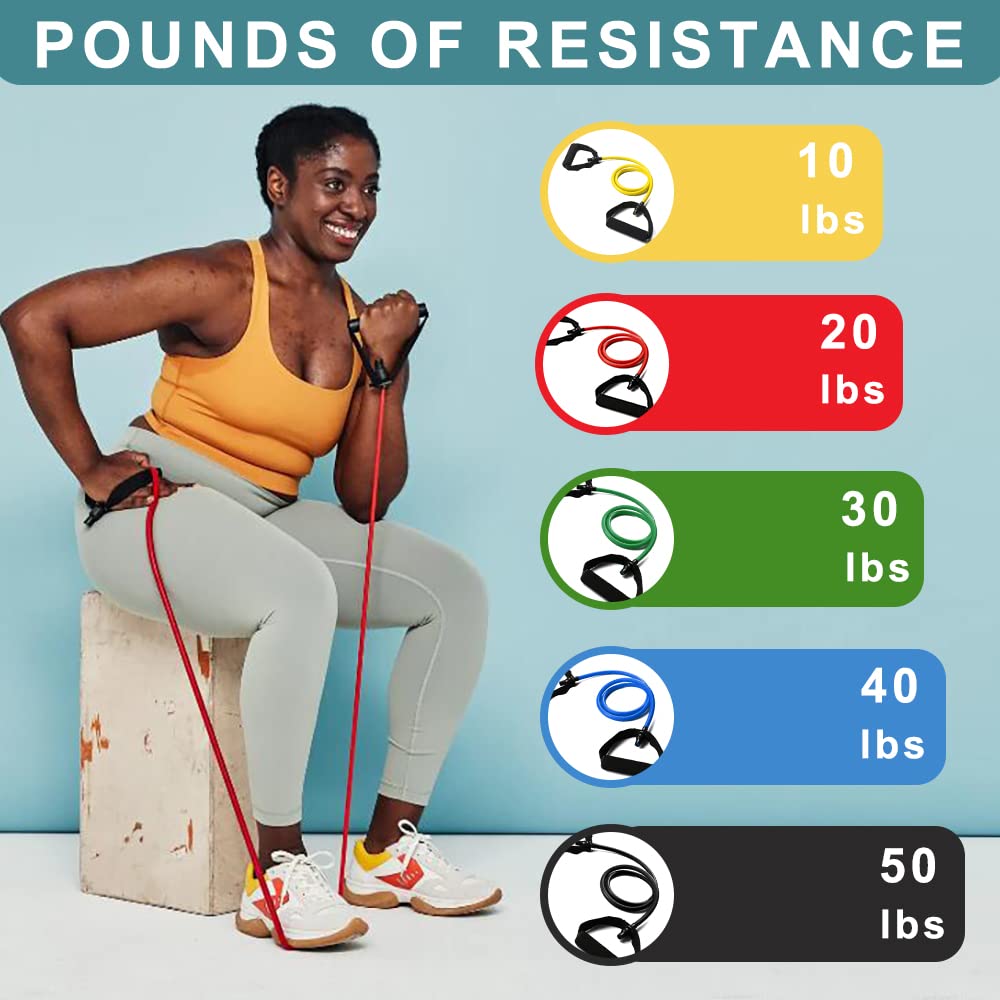 Resistance Bands with Handles, Single Resistance Bands, Exercise Bands with Handles, for Resistance Training, Physical Therapy, Home Workouts, Fitness, Pilates, Boxing Strength Training (50lbs)