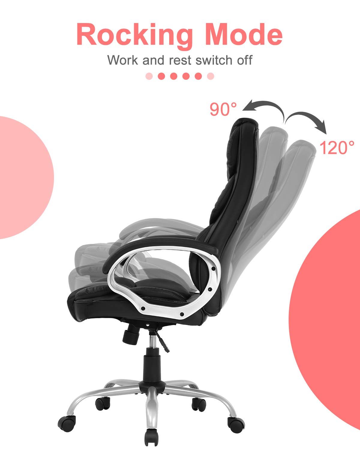 Ergonomic Office Chair,Computer Desk Chair High Back PU Leather Executive Rolling Task Adjustable Chair with Lumbar Support Headrest Armrest Swivel Chair, Black