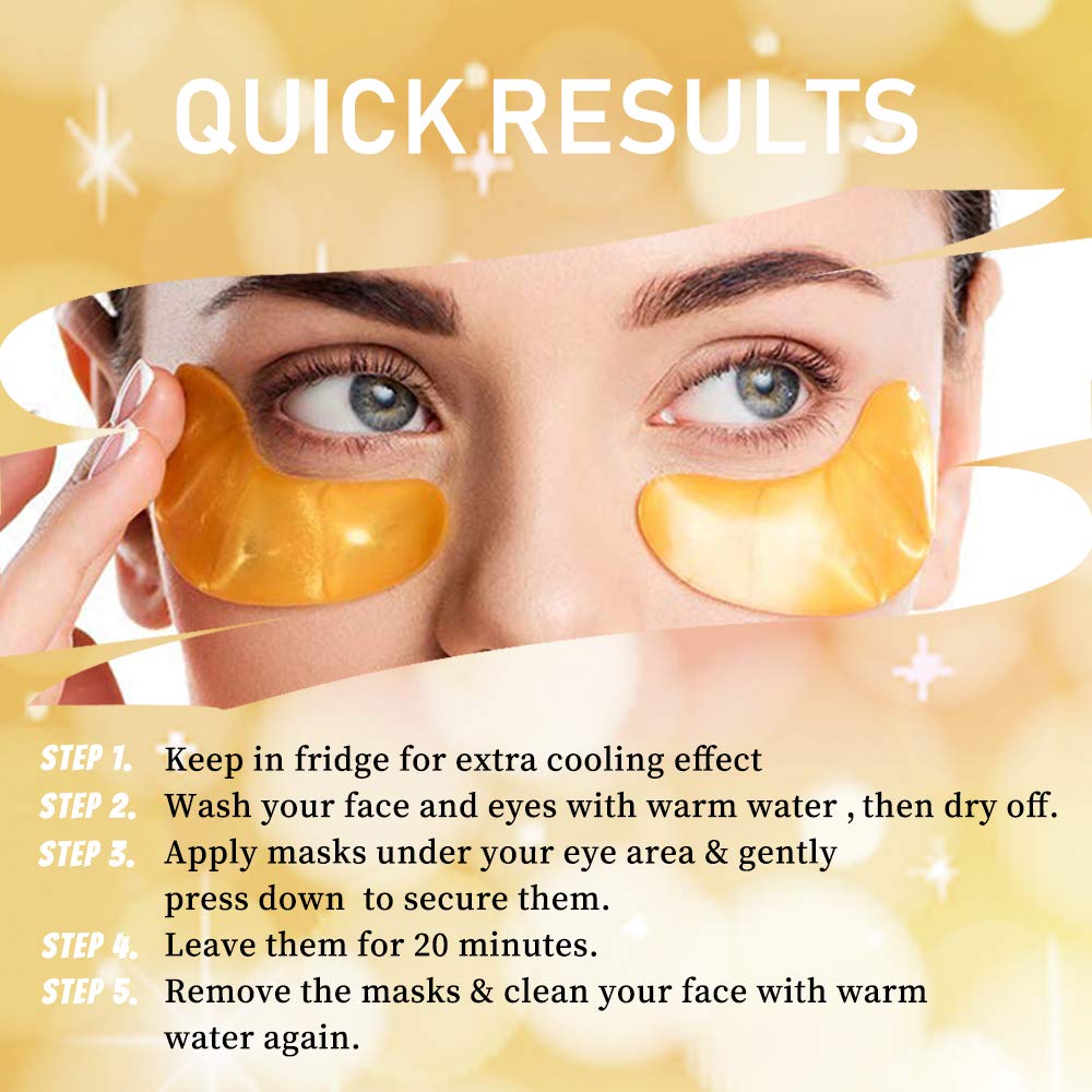 Vandarllin24K Gold Powder Gel Collagen Eye Masks Sheet Patch, Remove Bags,Dark Circles &Puffiness,Reduce Wrinkle,Moisturising,Hydrating for Blackheads (60Pairs)