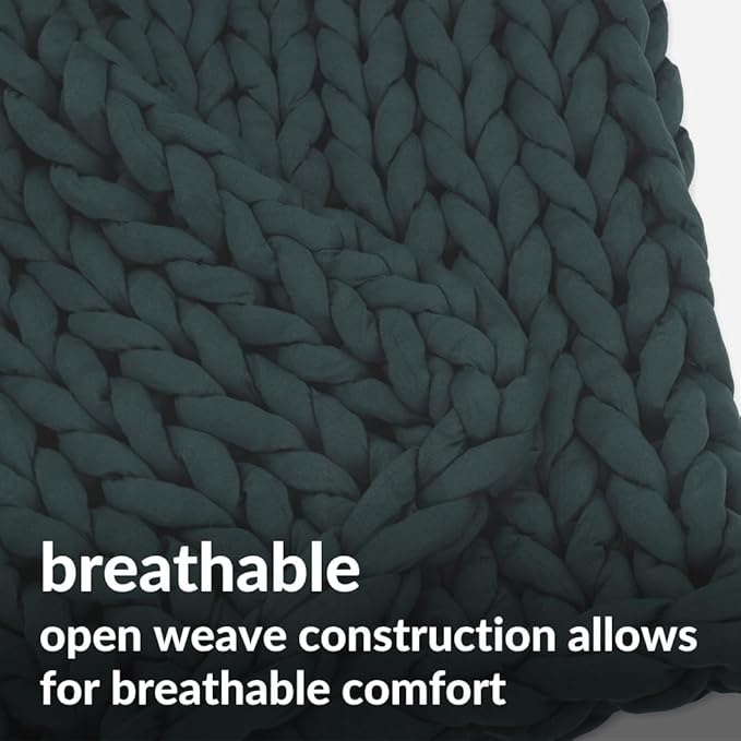 Nuzzie Chunky Knit Weighted Blanket - Breathable, Cooling, Hand Made Knit Throw Blanket for Sleep - Machine Washable, Stylish Design (Forest Green, Throw | 12lbs | 44" x60)