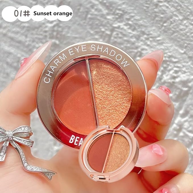 Double color eye shadow, high pigment eye makeup palette, matte shimmer metal eye shadow powder, waterproof and durable color eye makeup (01#Sunset orange)