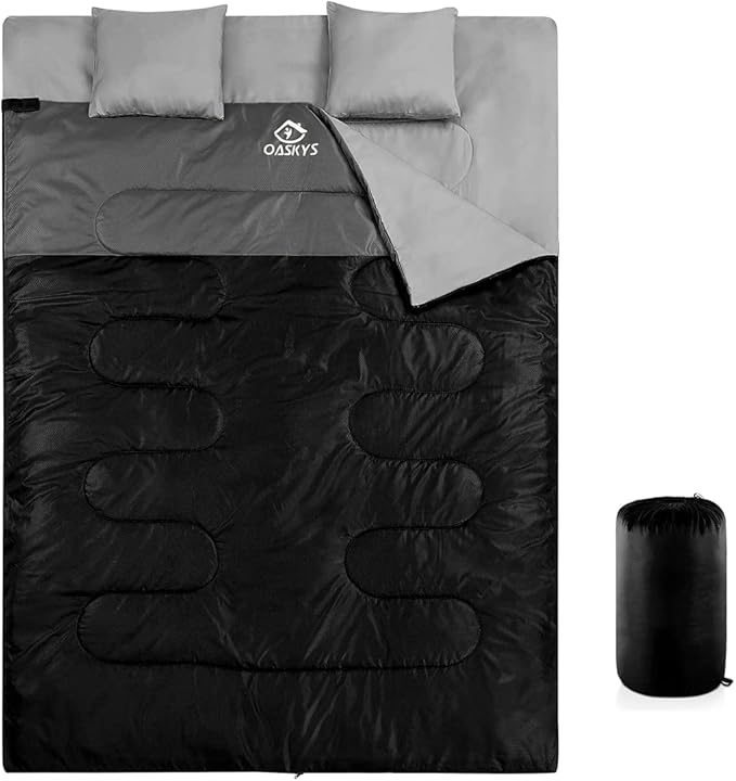 oaskys Double Sleeping Bag for Adults with 2 Pillows - Queen Size XL Waterproof Sleeping Bag for All Season Camping Hiking...