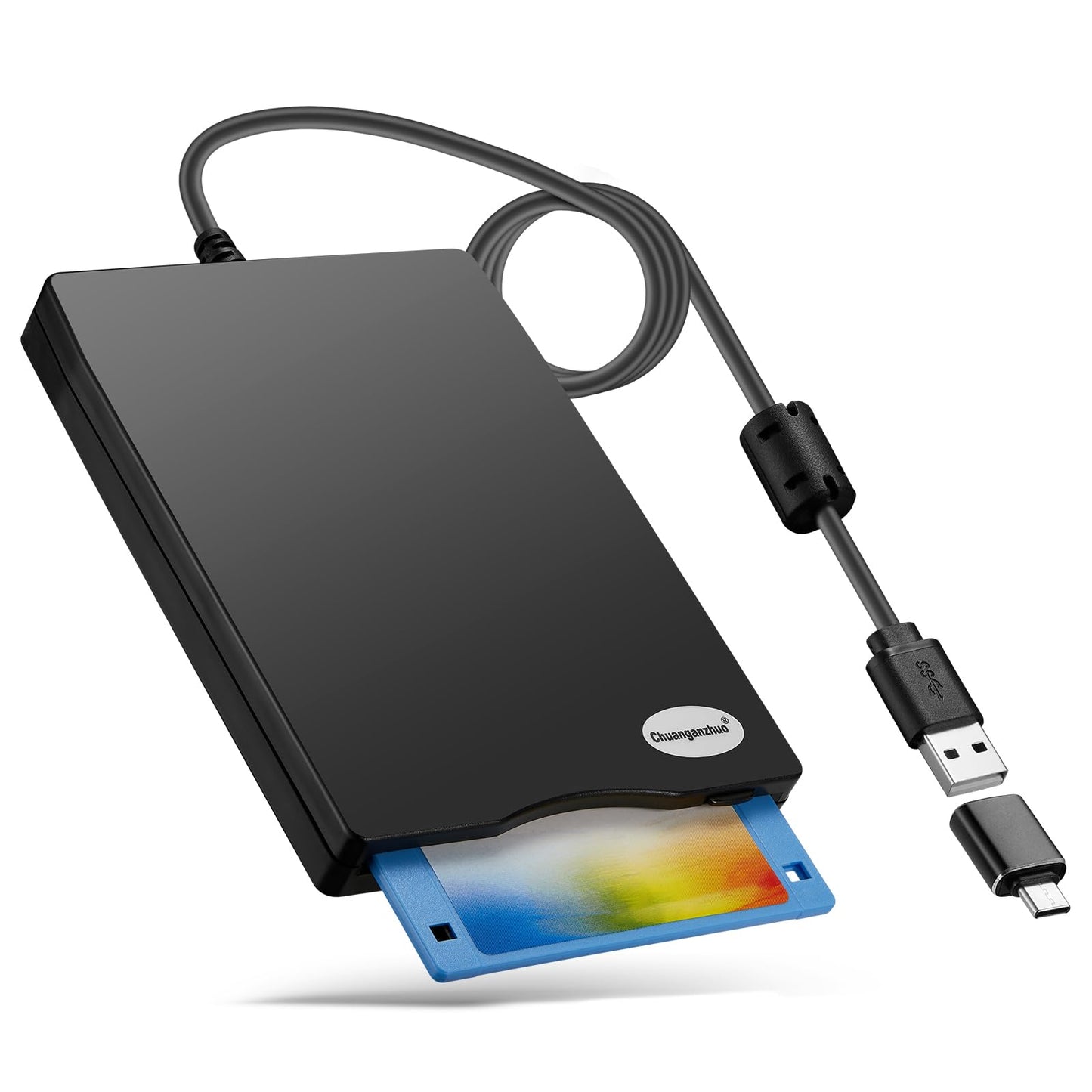Floppy Disk Reader, 3.5 Inch 1.44Mb External Usb Type A/C Floppy Disk Drive For Pc, Laptop And Desktop Compatible With Windows 1