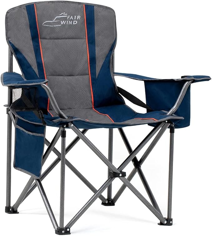 FAIR WIND Oversized Fully Padded Camping Chair for Heavy People with Lumbar Support, Heavy Duty Quad Fold Arm Chair with C...