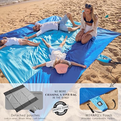 WEKAPO Beach Blanket Sandproof Waterproof, Extra Large Beach Mat, Oversized & Compact Sand Free Mat Quick Drying, Lightwei...