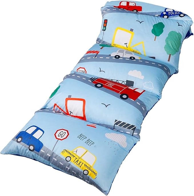 Butterfly Craze Floor Pillow Case - Reading Nook Lounger & Floor Bed - Portable Sleeping Pad for Travel & Camping - 5-Pocket Customizable Design for Ground Cushions - King Size, Cars Blue