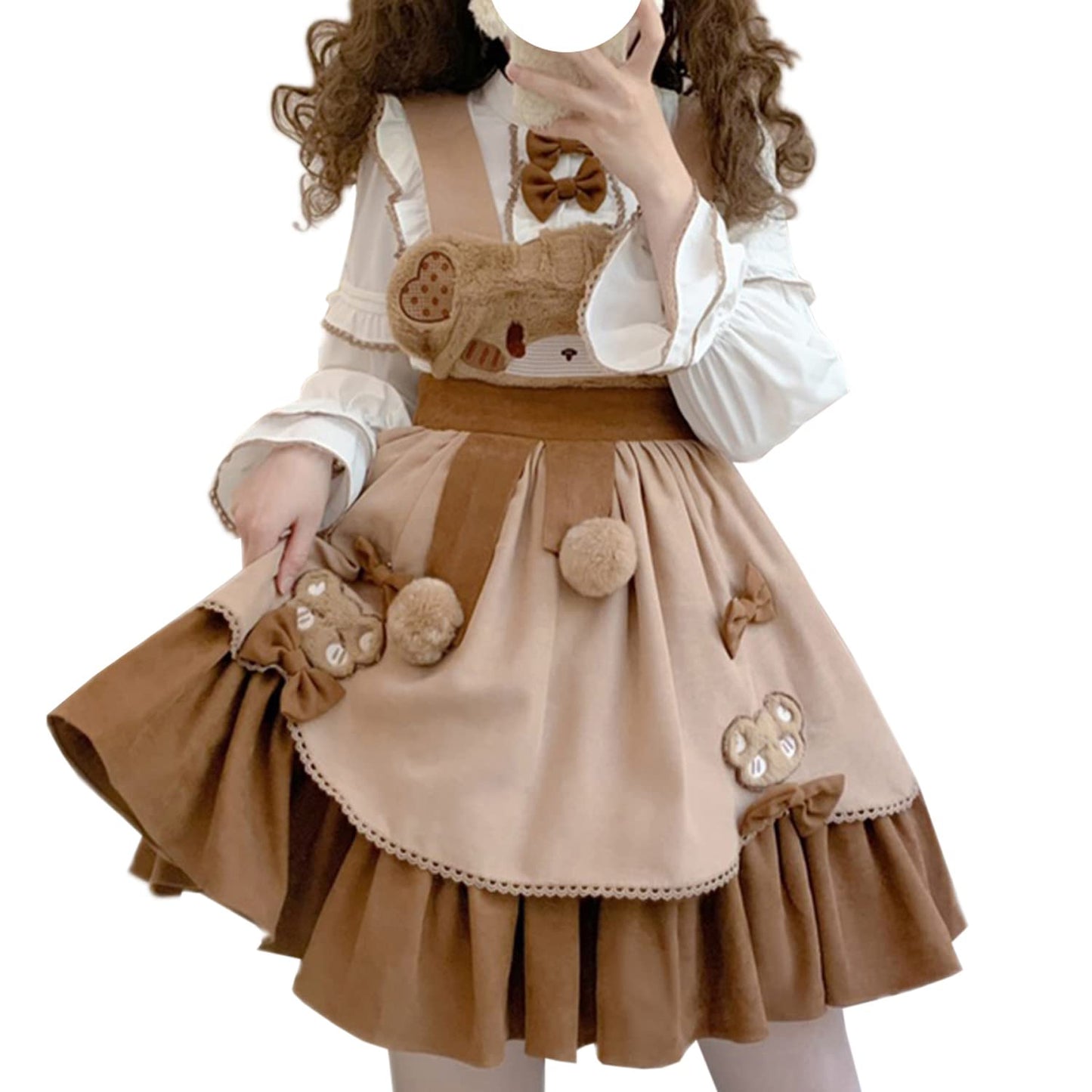 Teen Girls Japanese Kawaii Lolita Costume Plush Cute Bear Suspender Dress Sweet High Waist Princess Party Dresses (as1, alpha, s, regular, Brown, Small)