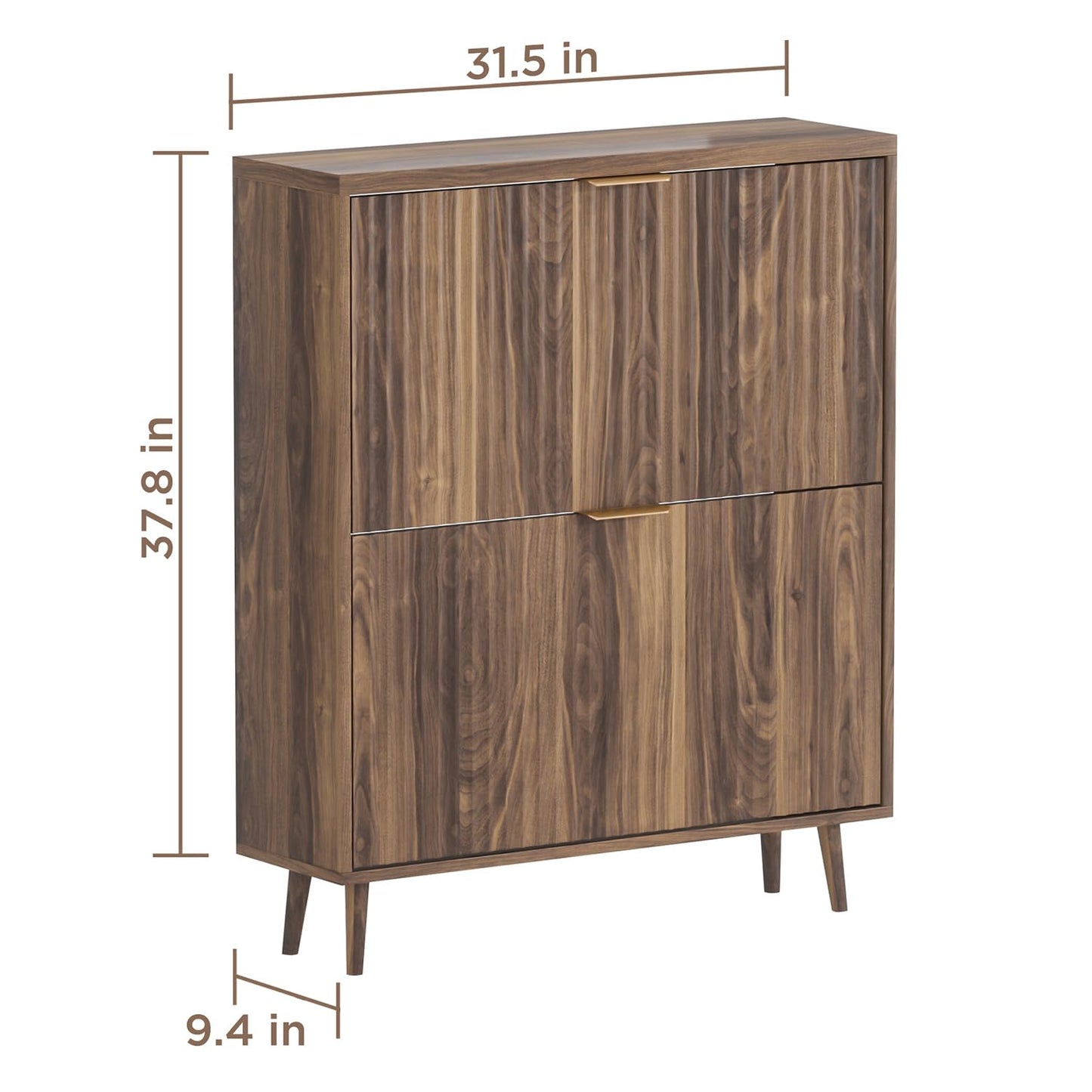 QIVOMIX Shoe Cabinet Storage,Modern Freestanding Organizer with 2 Flip Drawers,Narrow Shoe Rack Cabinet for Entryway,Walnut