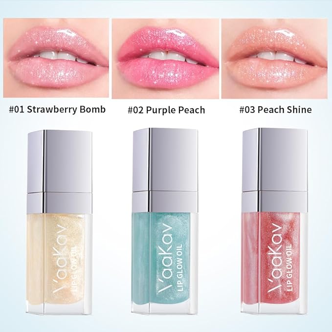 Shimmering Magic PH Color Changing、Hydrating Lip Glow Oil set, Plumping Lip Gloss set, Moisturizing Lip Oil Gloss, Transparent Moisturizing Lip Balm, Natural Lip Plumper(3 PCS)