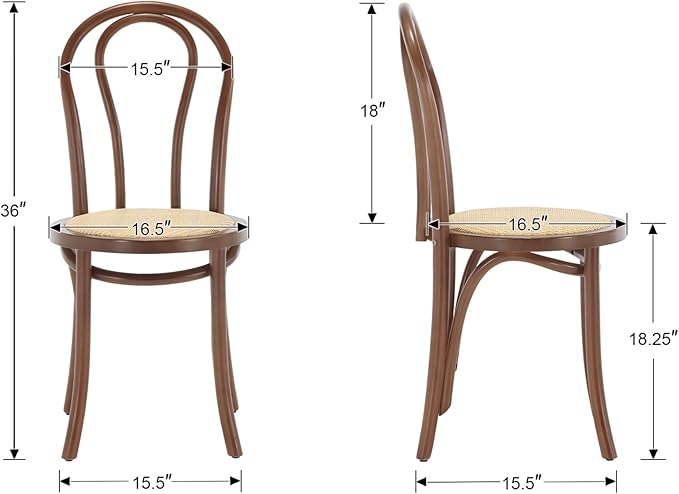 DM Furniture Walnut Dining Chairs Set of 6 Mid-Century Modern Rattan Desk Chairs with Backrest, Armless Bentwood Bistro Chairs for Dining/Kitchen Room,Home No Assembly Required, Walnut Wood