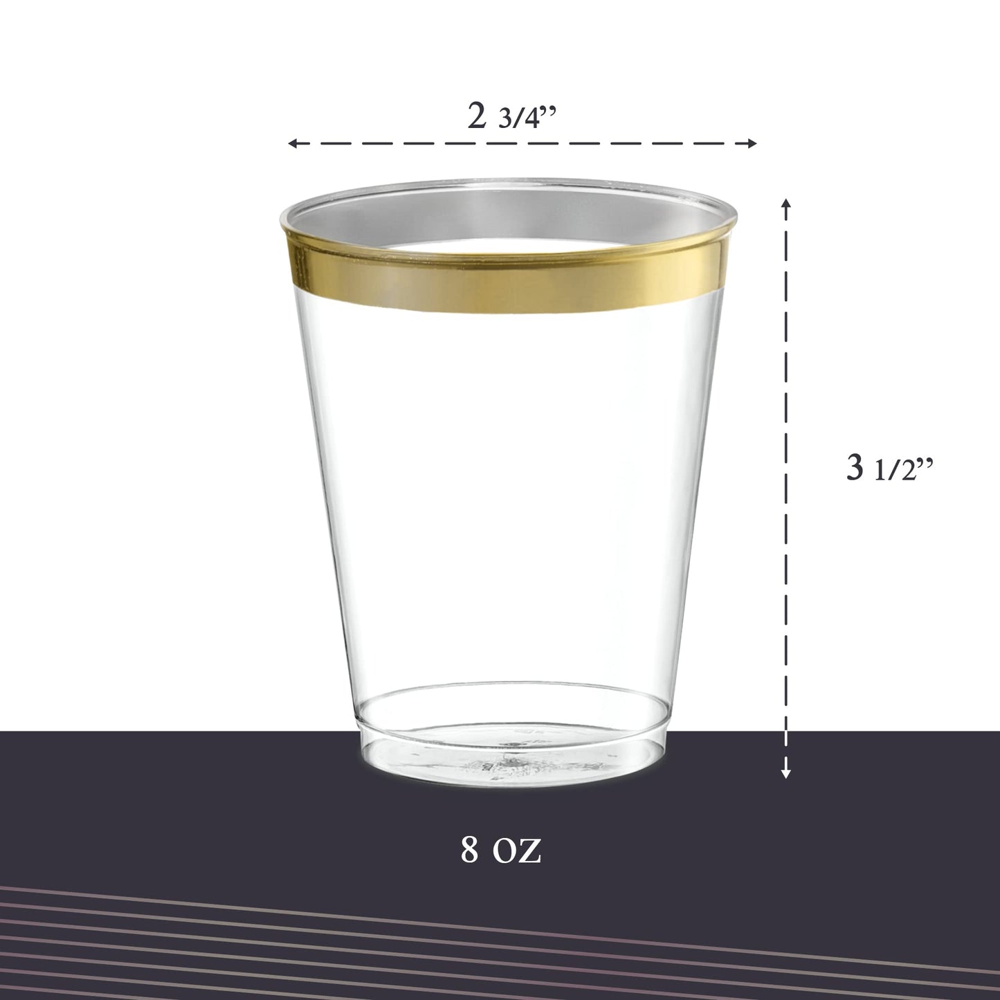 PLASTICPRO Disposable 8 oz Crystal Clear Plastic Tumblers With Gold Rim for Party's & Weddings pack of 50