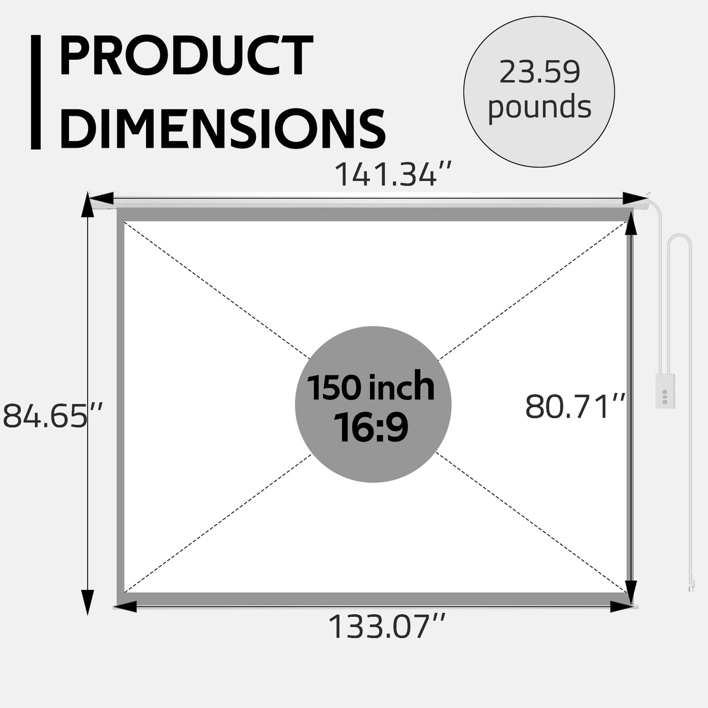 YODOLLA 150" Projector Screen Motorized 16:9, 4K HD Pull Down Retractable Projection Screens Electric Automatic Wall Ceiling Movie Screen for Office Classroom Indoor with Remotes