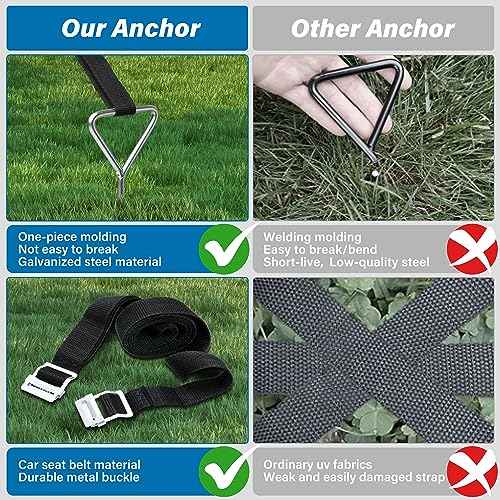 Simple Deluxe Trampoline Stakes Heavy Duty Trampoline Parts Corkscrew Shape Steel Stakes with T Hook Trampoline Anchor Kit Tie Down Kit Ground Wind Stake (Set of 4)