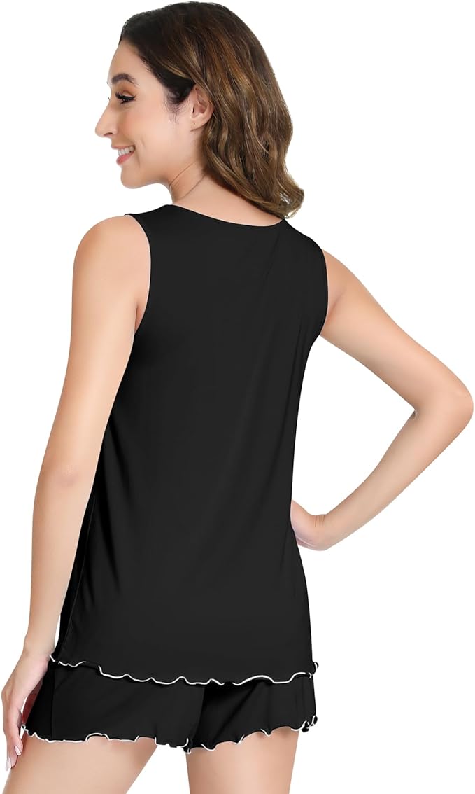 NACHILA Pajamas for Women-Viscose from Bamboo, Ribbed Racerback Tank Top Sexy Split Shorts Pajama Sets Cooling Sleep Cami Pjs
