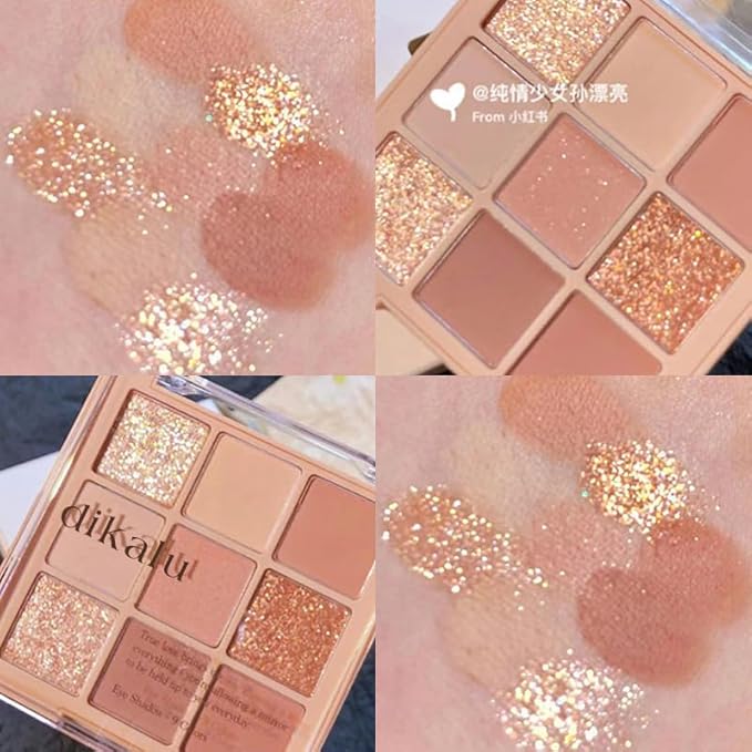 Kayswang 9 Colors Glitter Eyeshadow Makeup Palette, Eye Shadow Powder，Matte High Pigmented Colorful,Creamy Texture, Long LastingEyeshadow Powder Cosmetics,Natural Waterproof (01#)