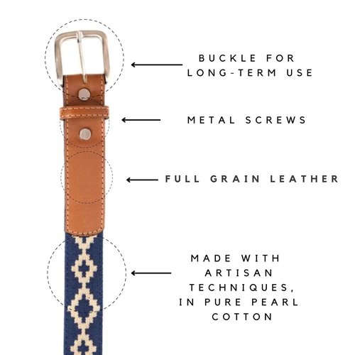 GauchoLife Interchangeable Handmade Woven Polo Belt - Guarda Pampas Design, Crafted from Full Grain Leather (34, Navy Blue)