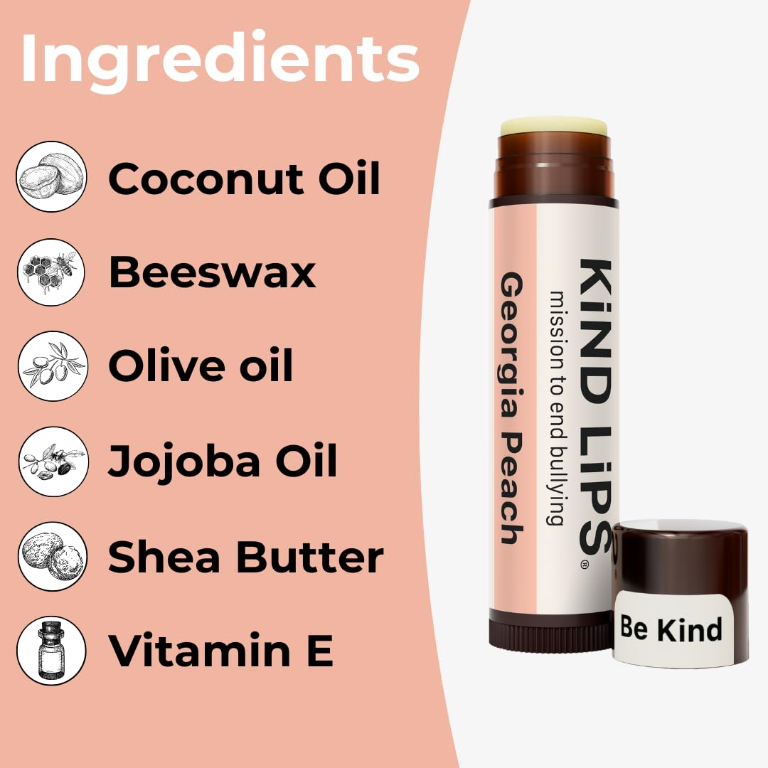 Kind Lips Organic Georgia Peach Lip Balm - Natural Cruelty-Free Moisturizer, Gluten-Free, Made in USA, Single Tube