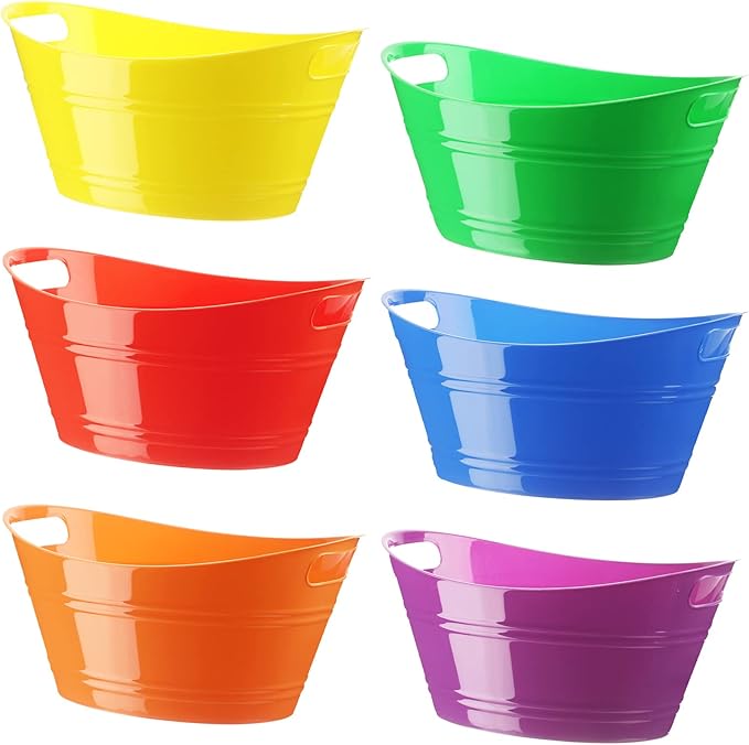 Patelai 6 Pcs Ice Buckets Bulk, Plastic Ice Buckets with Handles, Oval Storage Tub, Large Capacity Drink Tub for Party Bar...