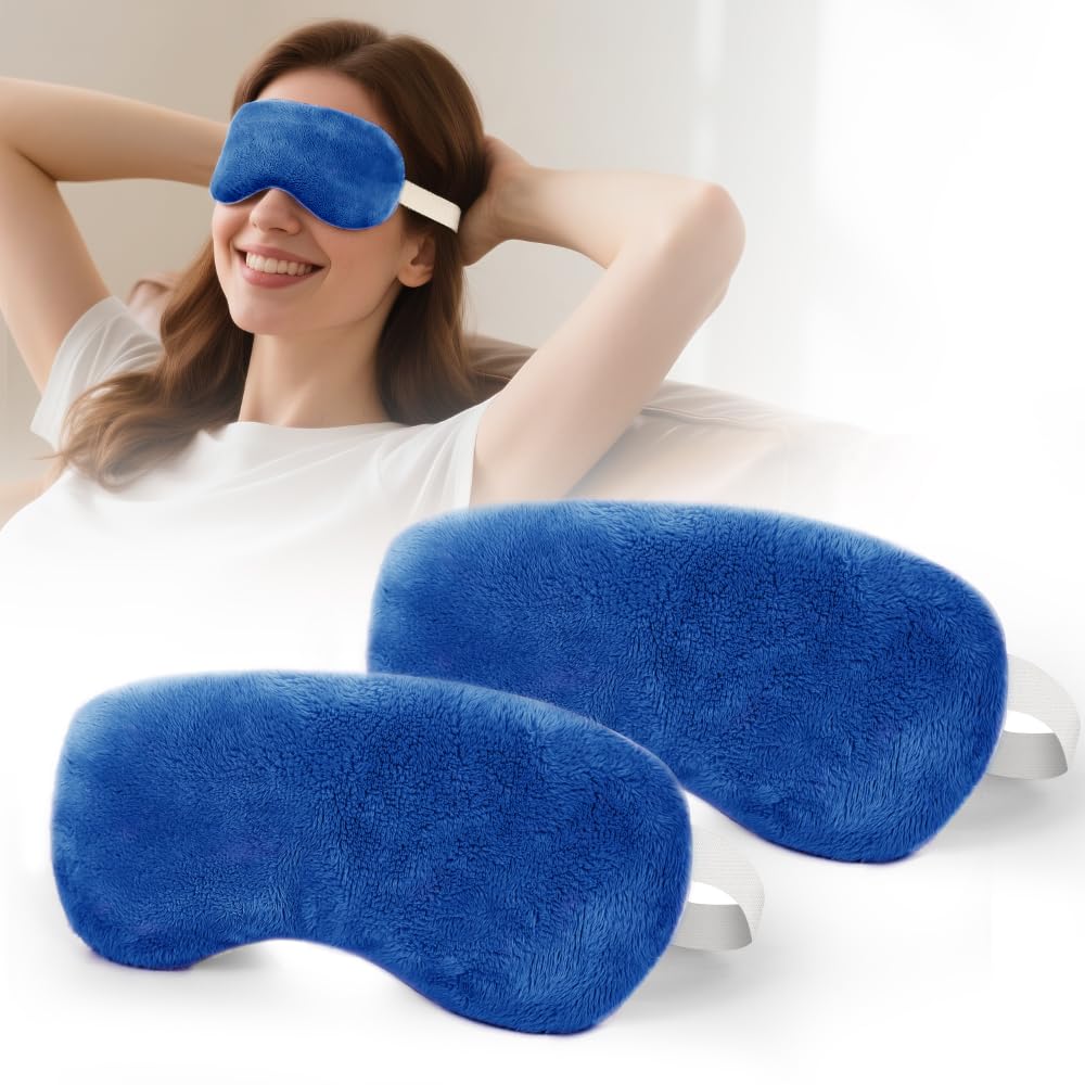 Microwave Heated Eye Mask, Steam Warm Compress for Dry Eyes, Work with Relieve, Blepharitis & Stye Treatment (Blue) - 2 Pack