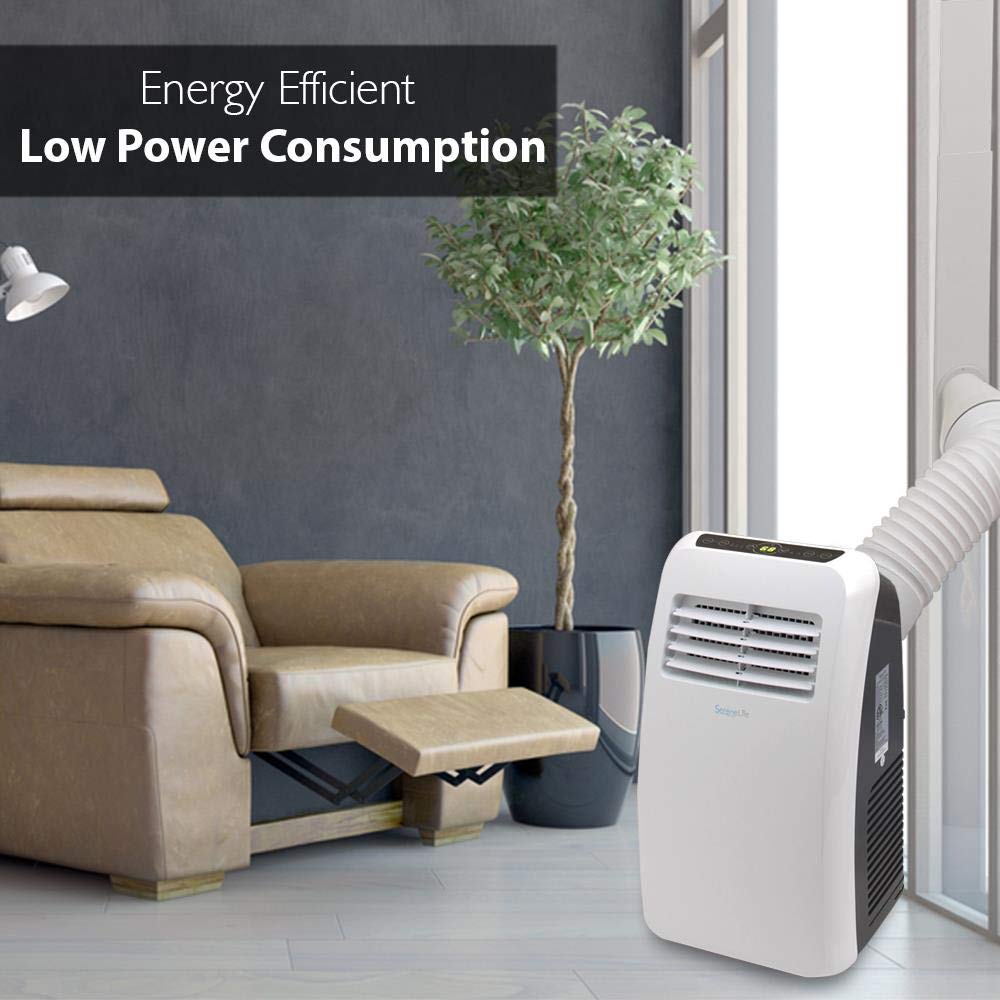 SereneLife Portable Air Conditioner, Dehumidifier & Fan | 3-in-1 8,000 BTU AC With Temperature Ranges 64°F–90°F & Cools 350 SQ FT | Includes 3 Fan Speeds, Remote Control, & Window Exhaust Kit | White