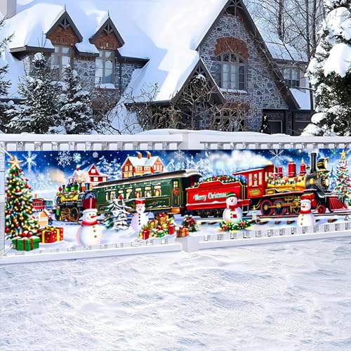 BlissYard Merry Christmas Long Horizontal Banner Backdrop Holiday Winter Wonderland Christmas Train Photography Background...