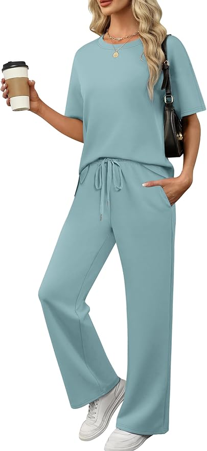 XIEERDUO Women's Side Slit Lounge Sets 2 Piece Travel Outfits Airport Tracksuit Oversized Wide Leg Loungewear S-3XL