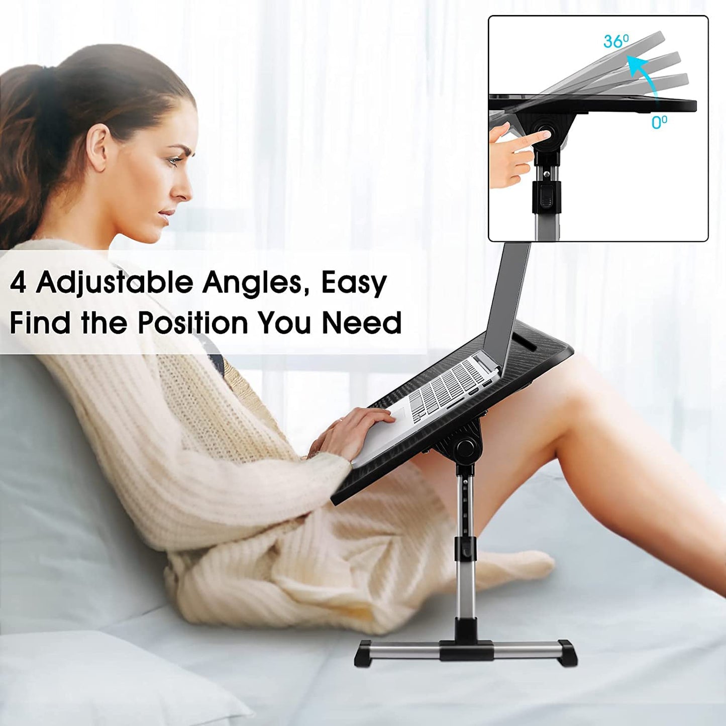 AirOpen Laptop Desk for Bed, Adjustable Height and Angle, Lap Desk with Tablet Stand and Drawer, Fits Laptop up to 17.3", Stand for Bed, Couch, Floor (23.6" x 13.4", Black)