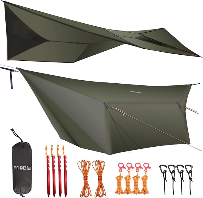 onewind 12×10 ft Hammock Tarp, Ultralight Tarp Silnylon Hammock Rain Fly Lightweight Waterproof Camping Tent Tarp with Doo...